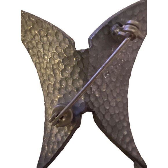 Silver Butterfly Brooch Simple Brutalist Iron 2” Unique - Picture 5 of 6